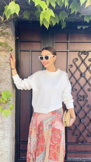 Omuz Detay Orj Model Beyaz Sweat