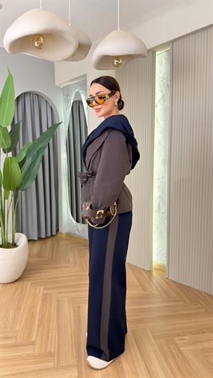 Kahve Çıkartılabilir Kapüşonlu Trenç Pantolon Takım