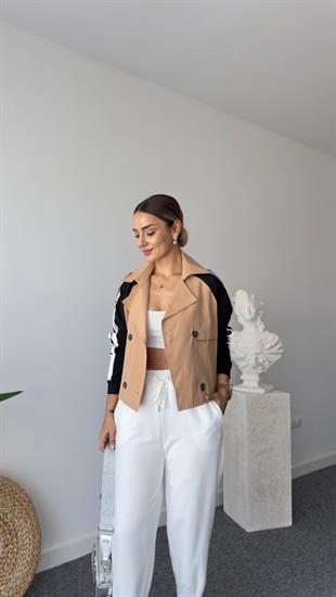 Saul Kollar Şeritli Camel Trençkot