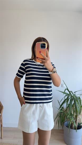 Massi Çizgili Lacivert Örme Tshirt