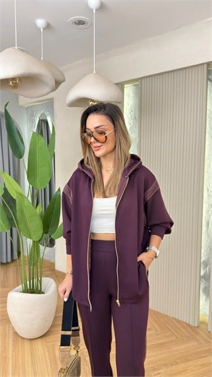 Bordo Boncuk Şerit Detaylı Modal Takım