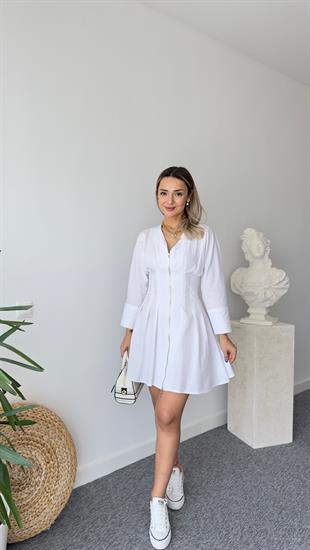Marka Model Boydan Fermuarlı Beyaz Elbise