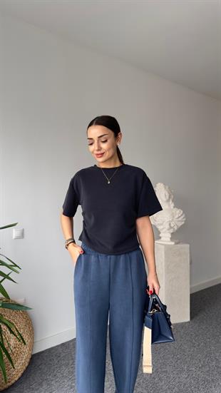Yan Büzgülü Antrasit Modal Tshirt