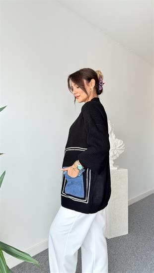 Roho Cebi Kotlu Siyah Triko Hırka