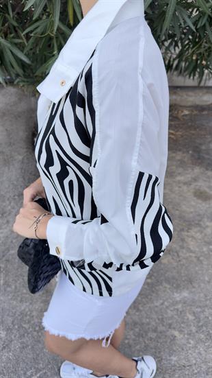 Gold Düğme Zebra Desenli Poplin Sweat