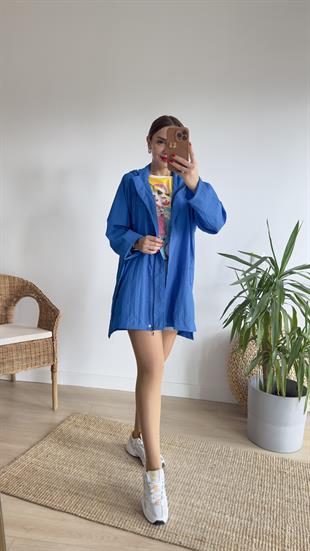 Madis Oversize Mavi Yağmurluk 