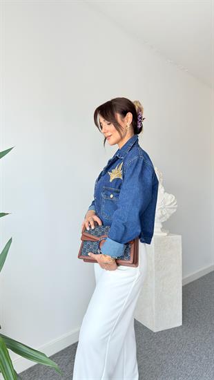 Pury Çiçek İşlemeli Marka Model Kot Ceket