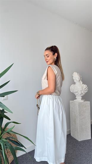 Beyaz Niasse Bel Büzgülü Zra Model Elbise 