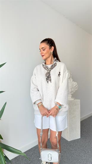 Fular Aksesuarlı Gri Sweatshirt