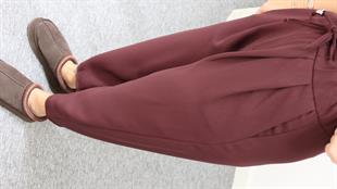 Bordo Lucka Pileli Şalvar Model Pantolon
