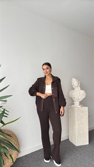 Camilo Paraşüt Garnili Kahve Triko Takım