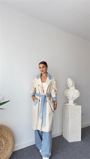 Fidel Kot Detaylı Bej Trençkot