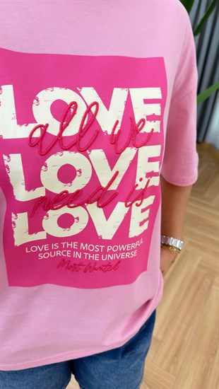 Love Yazılı Pembe Tshirt