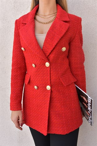Zara Model Dokulu Kırmızı Ceket