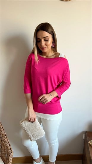 Omuz Detaylı Fuşya Bluz	