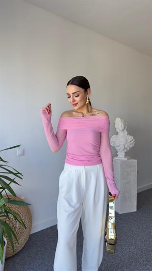 Madonna Yaka Büzgülü Pembe Bluz