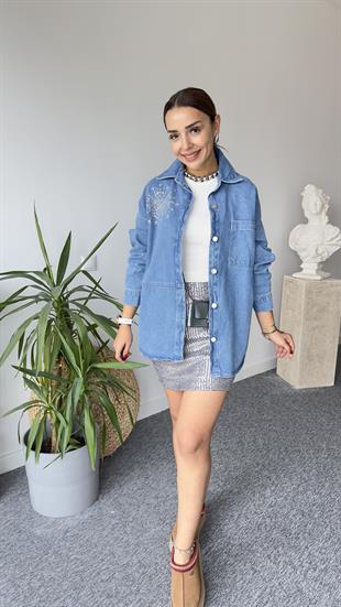 Phel Marka Model Taş İşlemeli Jean Gömlek