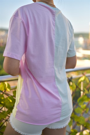 Asimetrik Detaylı Renkli Tshirt