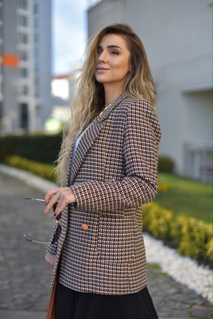 Kazayağı Desenli Blazer Ceket