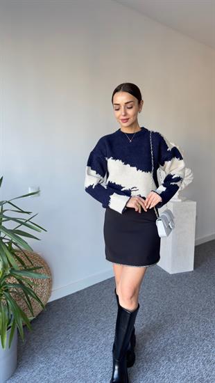 Lacivert Geçişli Massi Model Kazak