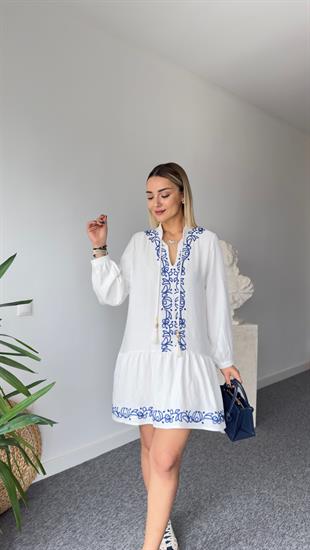 Cotte Nakışlı Zra Model Beyaz Elbise 
