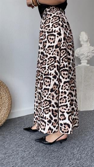 Leopar Desenli Poplin Etek