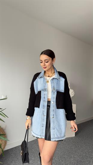 Cep Ve Sırtı Siyah Trikolu Hırka