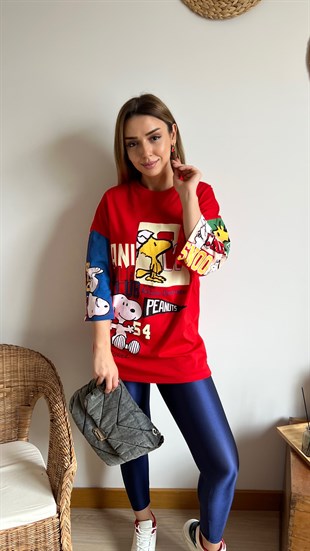 Kırmızı Snoppy Renkli Tshirt