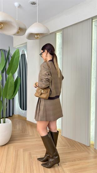 Lonewa Ekose Desenli Ceket Etek Takım