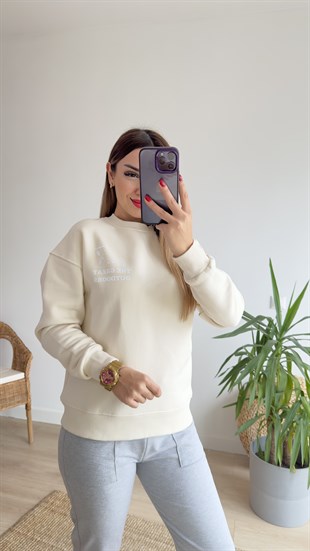 Snoopy Baskılı Bej Sweatshirt