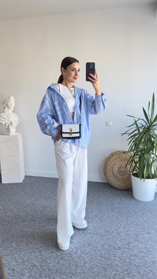 Zra Model Çizgili Mavi Gömlek