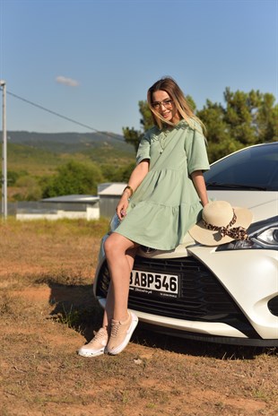 Mint Yeşili Volanlı Elbise
