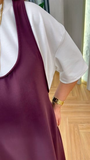 Bordo Lienda Orj Model Tshirt Elbise İkili Takım