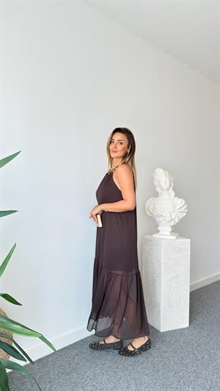 Halka Detaylı Astarlı Kahve Elbise