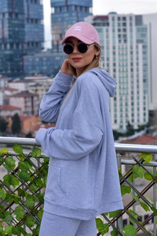 Kapüşonlu Gri Sweatshirt