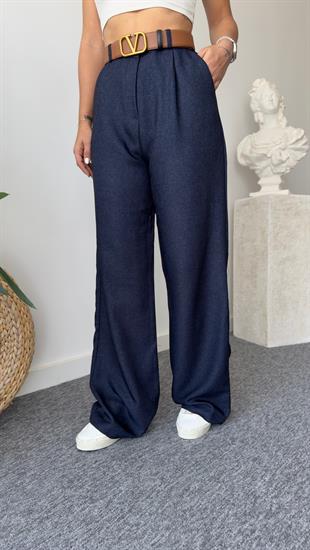 Yün Efekt Lacivert Palazzo Pantolon
