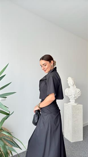 Quel Fermuarlı Siyah Poplin Bluz