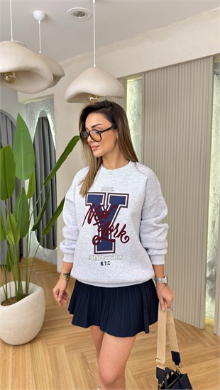 Lesar Nakış Yazılı Gri Sweatshirt