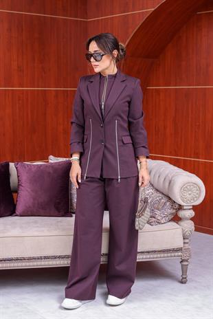 Louse Fermuar Detaylı Bordo Blazer Ceket