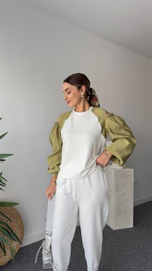 Flexi Omuz Pencereli Beyaz Modal Sweat