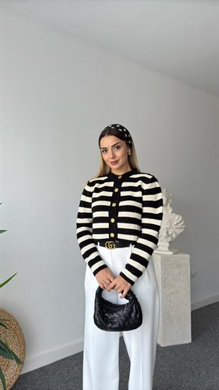 Lins Çizgili Siyah Hırka