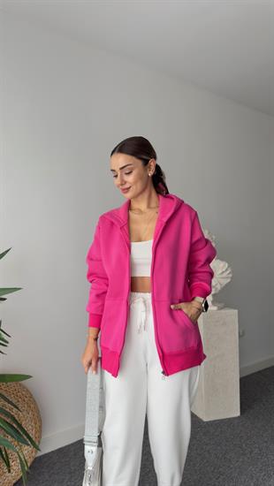 Lune Yanlar Yırtmaçlı Salaş Pembe Sweatshirt
