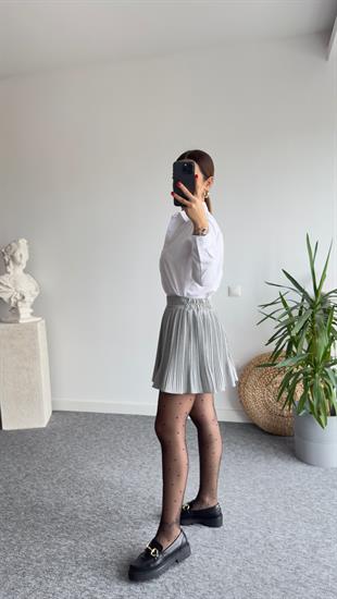 Motta Gri Piliseli Şort Etek