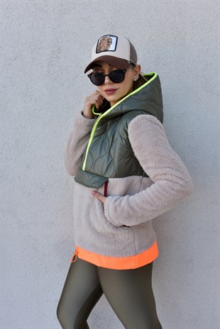Kapitone Detaylı Bej Sweat
