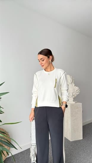 Blasi Fermuar Detaylı Beyaz Modal Sweat