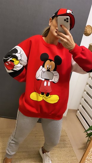 Fotoğraf Çeken Kırmızı Mickey Sweat