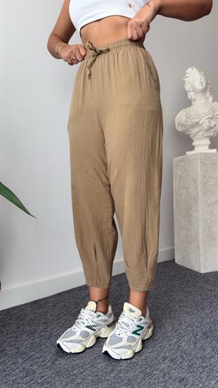 Olive Ransko Paça Pileli Müslin Pantolon