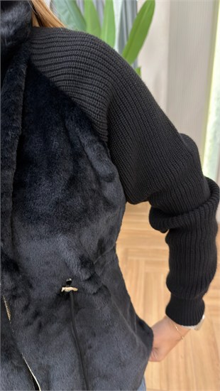 Orj Model Triko Detaylı Kürklü Ceket