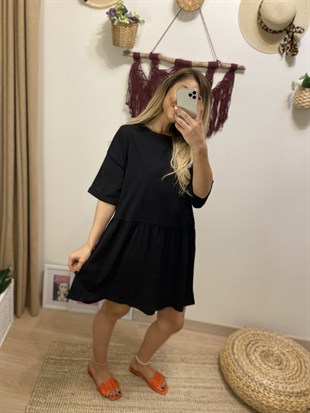 Siyah Duble Kol Elbise