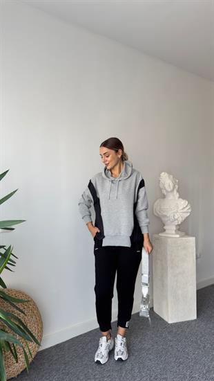 Fayra Siyah Paraşüt Detaylı Gri Sweatshirt